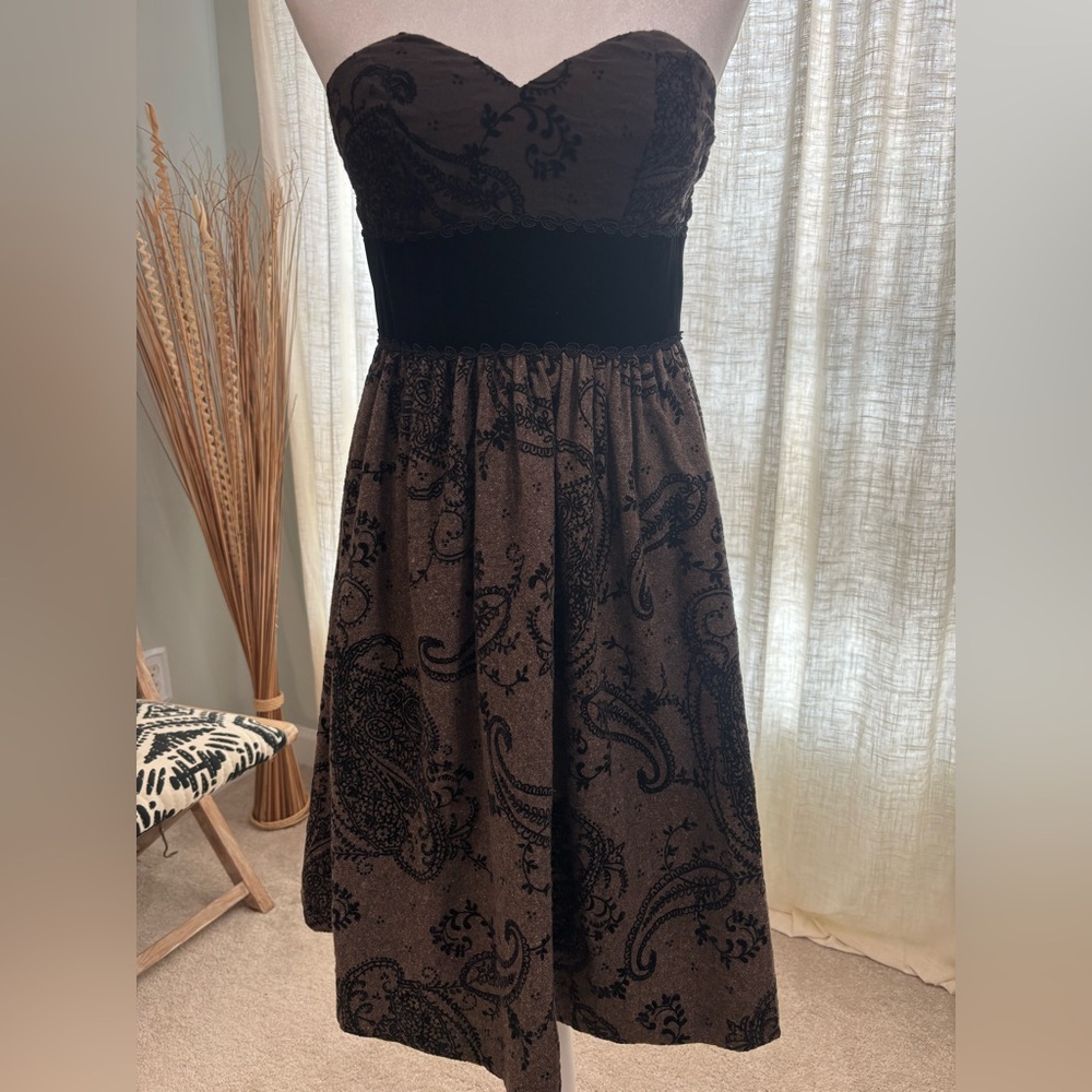 Tibi Velvet Paisley Strapless Fit &  Flare Cocktail Wedding Guest Dress Size 2